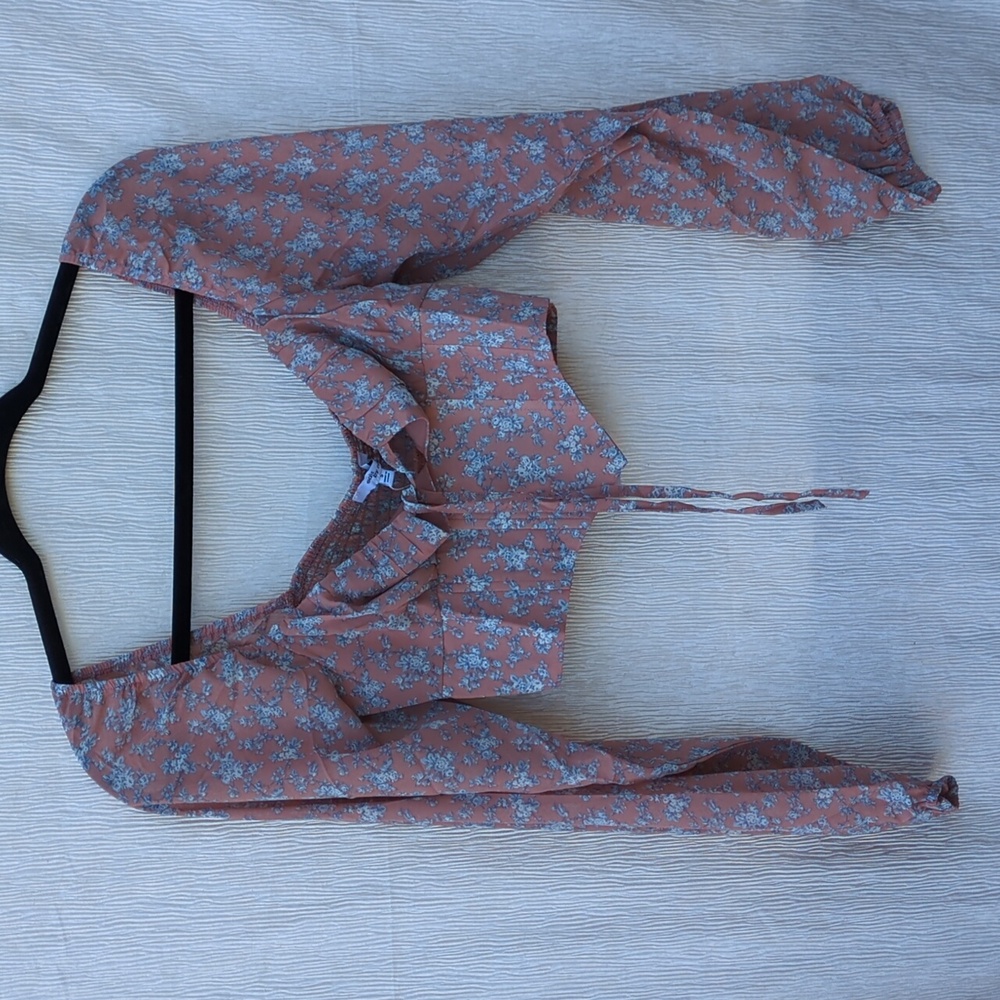 Edit By Nine Floral Pink Cropped Long Sleeve Top - Picture 11 of 15